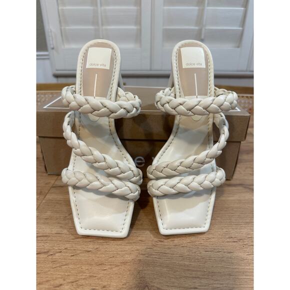 Dolce Vita Pang Heeled Sandals Ivory Stella Size 8 NIB Braided Slip On Strappy - Picture 7 of 13